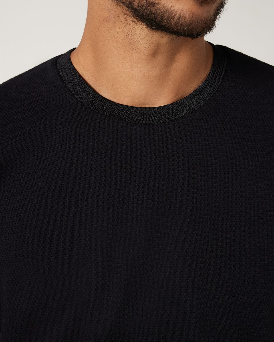 Slim Fit Jacquard Texture Tee, Black, hi-res